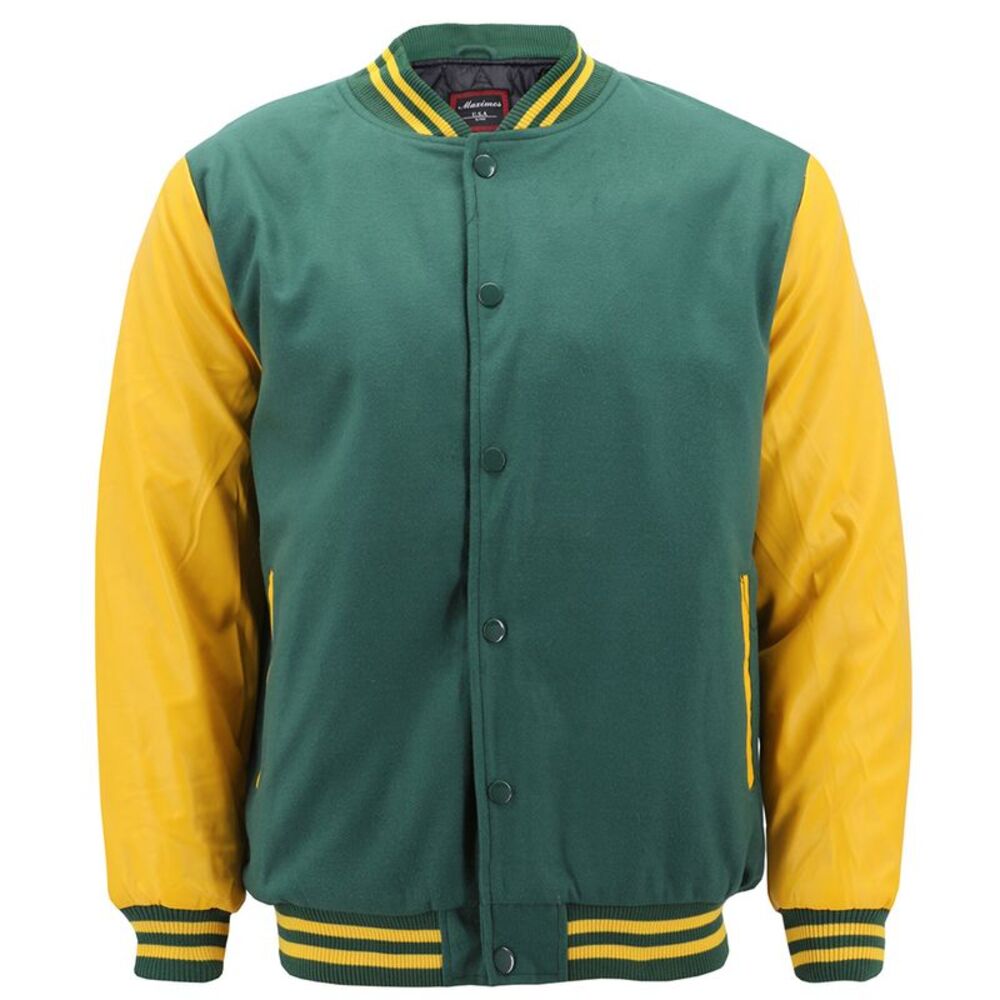Maximos Men's LMJ Snap Button Front Classic Varsity Jacket Green Yellow